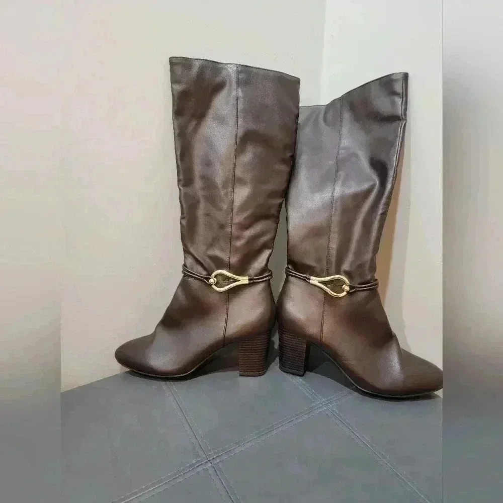 Dex Flex Comfort Boots Faux Leather Womens 9.5 Academia Quiet Luxury Equestrian